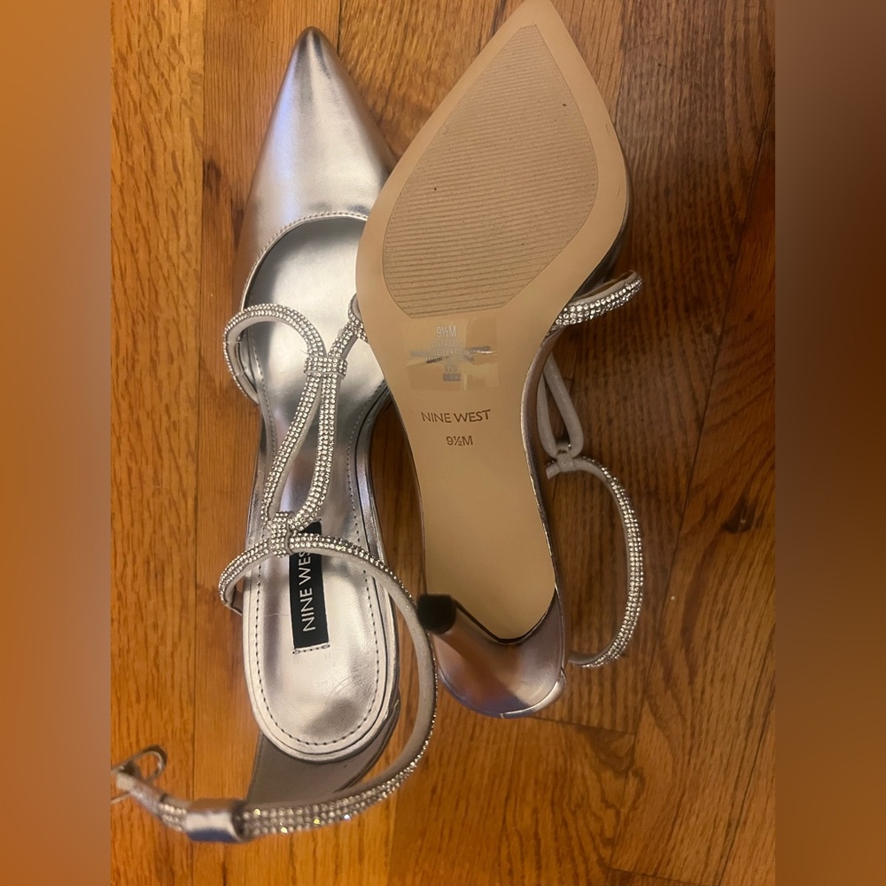 Silver Nine West Heels. Size 9.5